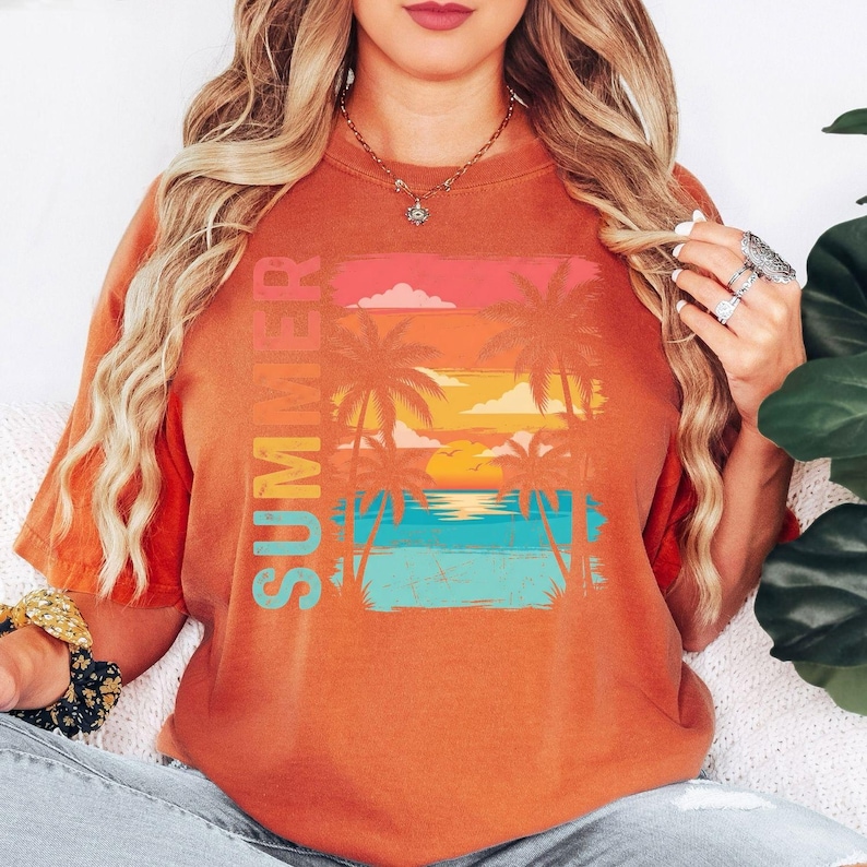 Comfort Colors® Summer Beach Shirt, Retro Summer Tee, Palm Tree Shirt, Vacation Tee, Coastal Shirt, Sunset Beach Shirt image 7