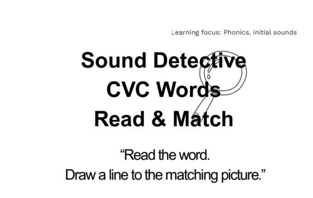 CVC Words Worksheet | Read and Match Phonics Printable for Kindergarten ...