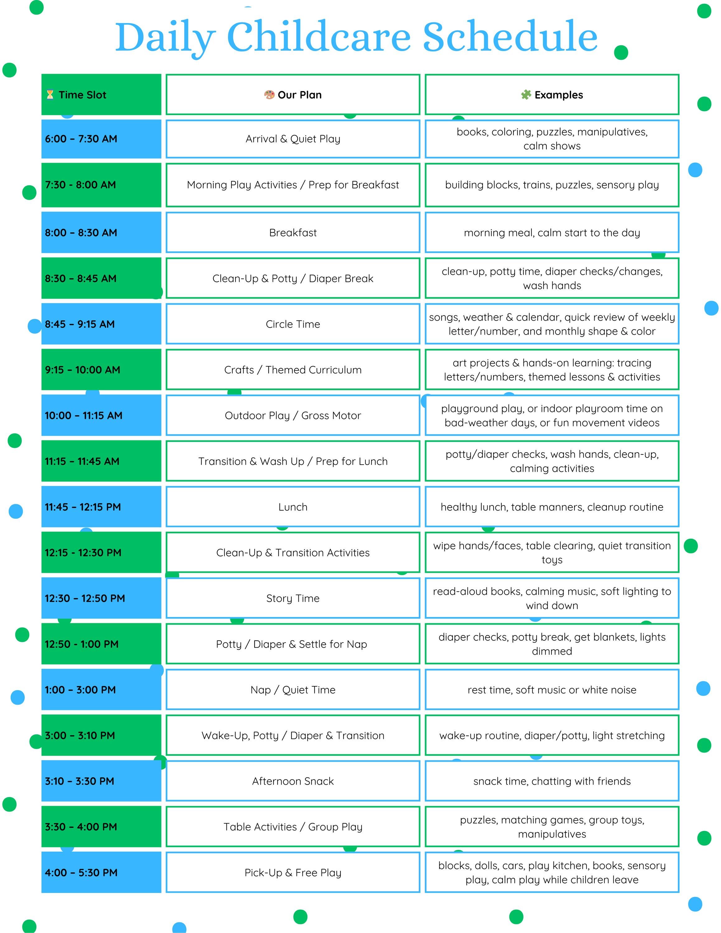 Editable Daycare Daily Schedule Template | Preschool Classroom Routine ...