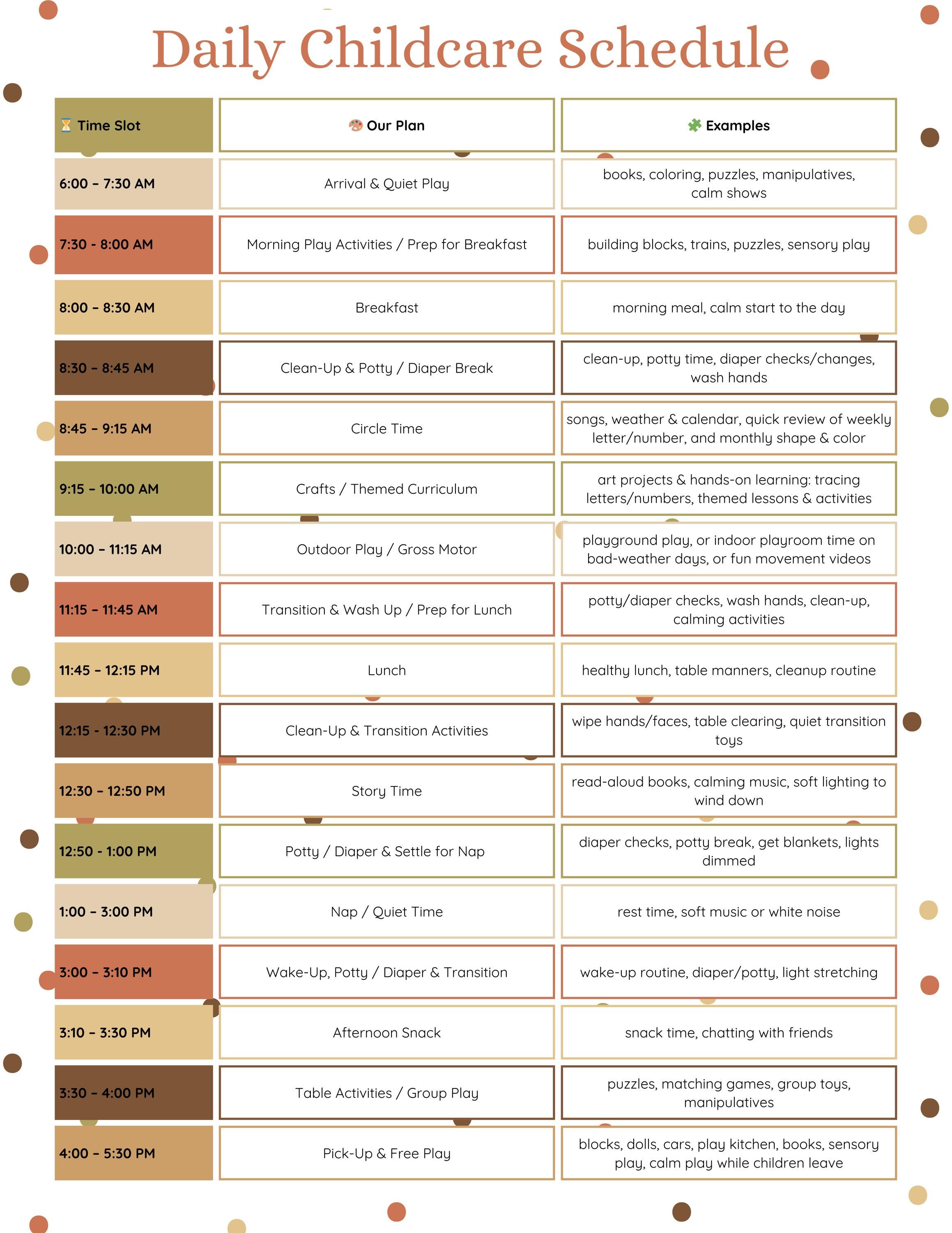 Editable Daycare Daily Schedule Template | Preschool Classroom Routine ...