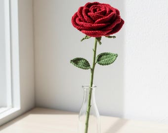 Crochet Rose Flower Pattern, Realistic Forever Rose with Stem, instant download PDF