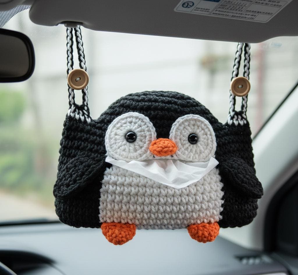 30 Crochet Car Patterns to Stitch Fun Vehicles, Classic Cars, and Cute Amigurumi Designs 2 Penguin Car Tissue Holder Pattern
