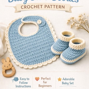 Conjunto de patrones de ganchillo para babero y patucos de bebé / descarga digital / tutorial fotográfico sencillo / apto para principiantes