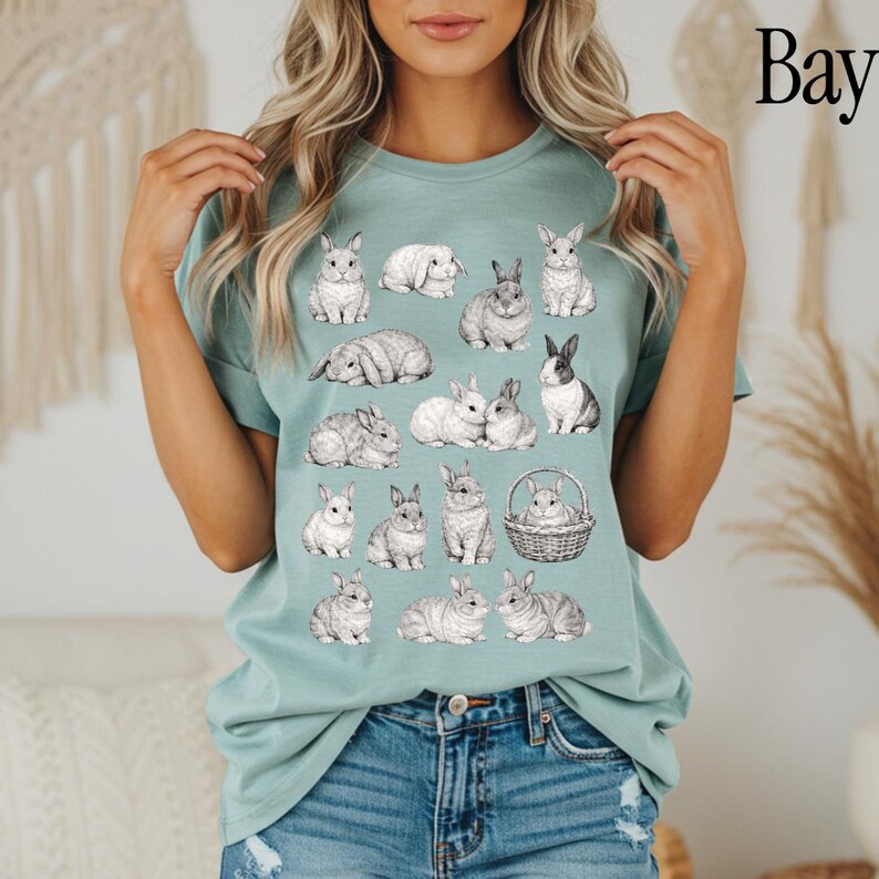 Jaren 90 vintage tattoo-stijl shirt, retro comfort kleuren Y2k konijntje shirt, Cottage core Animal T-shirt, uniseks grafisch T-shirt Bay