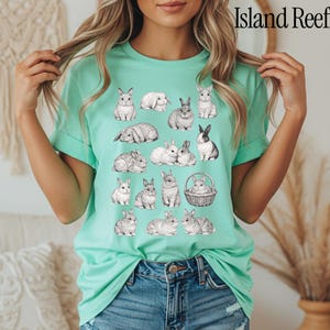 Jaren 90 vintage tattoo-stijl shirt, retro comfort kleuren Y2k konijntje shirt, Cottage core Animal T-shirt, uniseks grafisch T-shirt Island Reef