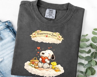 Comfort Colors® Happiness & Love Snoopy Cloud-shirt, schattig Peanuts Dog-grafisch T-shirt, vintage cartoon T-shirt, Cloud Wear-T-shirt, cadeau voor hem/haar