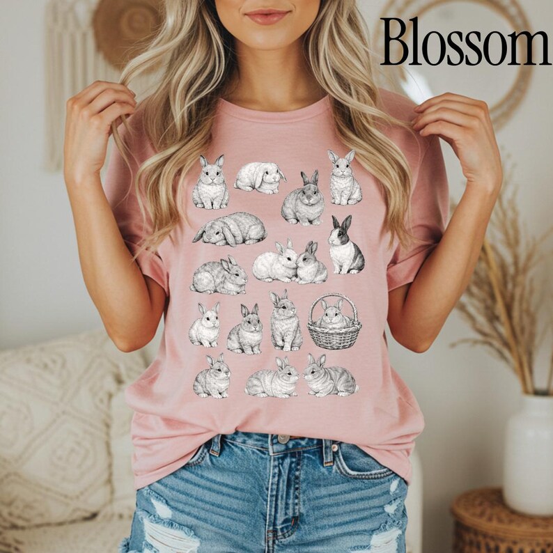 Jaren 90 vintage tattoo-stijl shirt, retro comfort kleuren Y2k konijntje shirt, Cottage core Animal T-shirt, uniseks grafisch T-shirt Blossom
