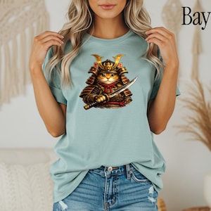 Comfort Colors® Samurai Cat Shirt, Japanese Warrior Cat T-Shirt, Anime Cat Samurai Graphic Tee, Vintage Style Cat Shirt, Gift for Cat Lovers image 7