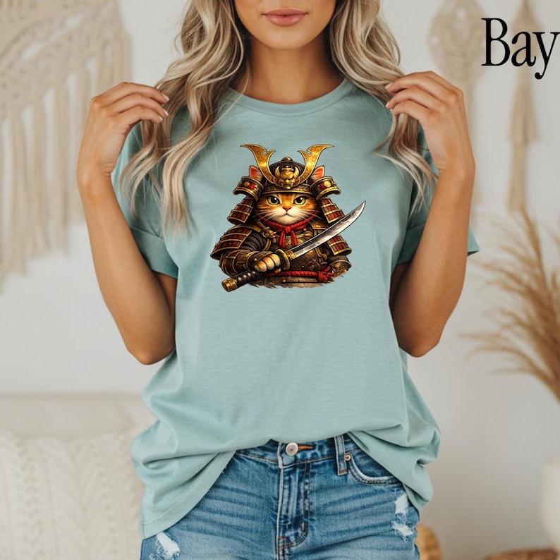 Comfort Colors® Samurai Cat Shirt, Japanese Warrior Cat T-Shirt, Anime Cat Samurai Graphic Tee, Vintage Style Cat Shirt, Gift for Cat Lovers image 7