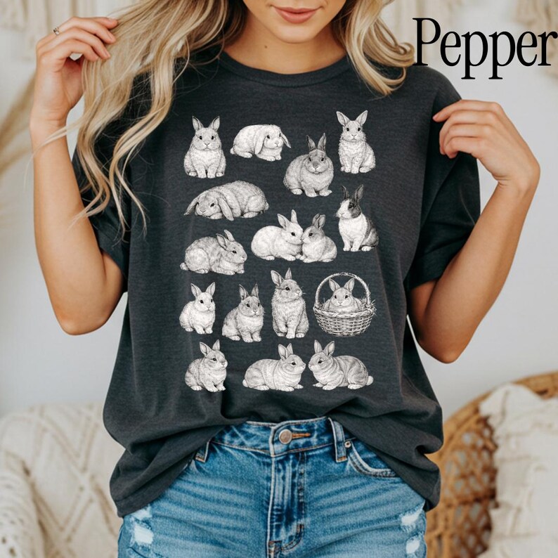 Jaren 90 vintage tattoo-stijl shirt, retro comfort kleuren Y2k konijntje shirt, Cottage core Animal T-shirt, uniseks grafisch T-shirt Pepper