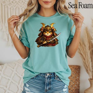 Comfort Colors® Samurai Cat Shirt, Japanese Warrior Cat T-Shirt, Anime Cat Samurai Graphic Tee, Vintage Style Cat Shirt, Gift for Cat Lovers image 8