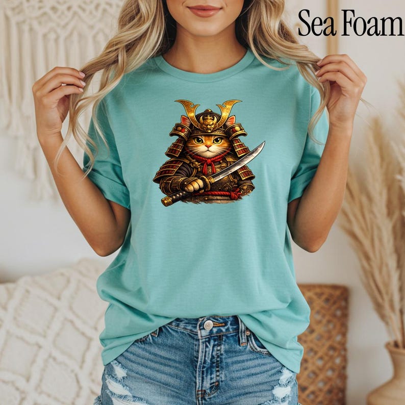 Comfort Colors® Samurai Cat Shirt, Japanese Warrior Cat T-Shirt, Anime Cat Samurai Graphic Tee, Vintage Style Cat Shirt, Gift for Cat Lovers image 8