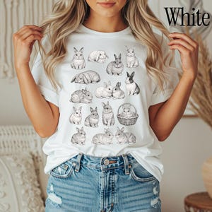 Jaren 90 vintage tattoo-stijl shirt, retro comfort kleuren Y2k konijntje shirt, Cottage core Animal T-shirt, uniseks grafisch T-shirt White