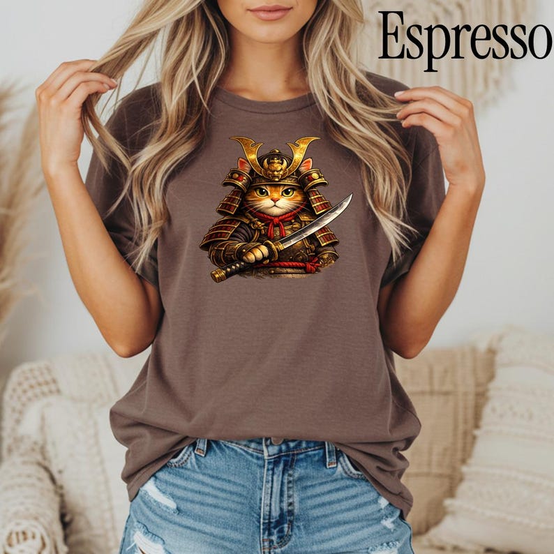 Comfort Colors® Samurai Cat Shirt, Japanese Warrior Cat T-Shirt, Anime Cat Samurai Graphic Tee, Vintage Style Cat Shirt, Gift for Cat Lovers image 3