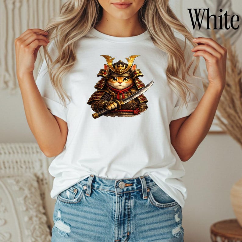Comfort Colors® Samurai Cat Shirt, Japanese Warrior Cat T-Shirt, Anime Cat Samurai Graphic Tee, Vintage Style Cat Shirt, Gift for Cat Lovers image 2