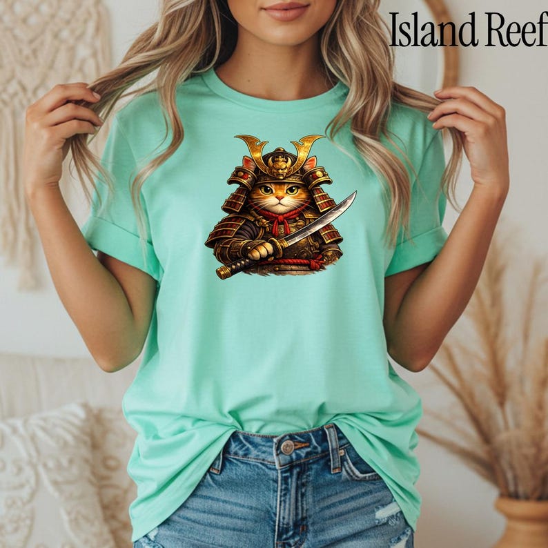 Comfort Colors® Samurai Cat Shirt, Japanese Warrior Cat T-Shirt, Anime Cat Samurai Graphic Tee, Vintage Style Cat Shirt, Gift for Cat Lovers image 9
