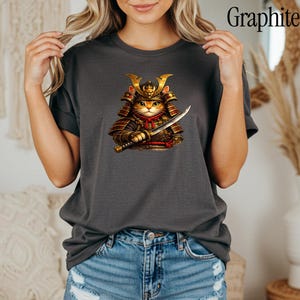 Comfort Colors® Samurai Cat Shirt, Japanese Warrior Cat T-Shirt, Anime Cat Samurai Graphic Tee, Vintage Style Cat Shirt, Gift for Cat Lovers image 6