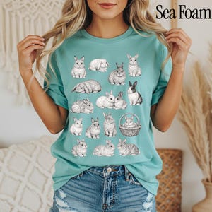 Jaren 90 vintage tattoo-stijl shirt, retro comfort kleuren Y2k konijntje shirt, Cottage core Animal T-shirt, uniseks grafisch T-shirt Seafoam