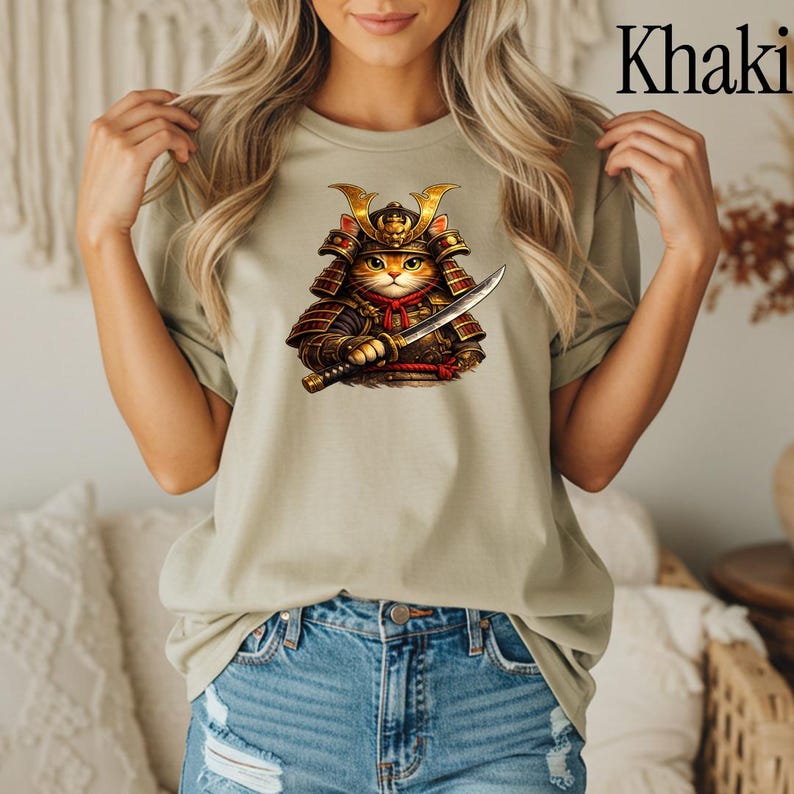 Comfort Colors® Samurai Cat Shirt, Japanese Warrior Cat T-Shirt, Anime Cat Samurai Graphic Tee, Vintage Style Cat Shirt, Gift for Cat Lovers image 10
