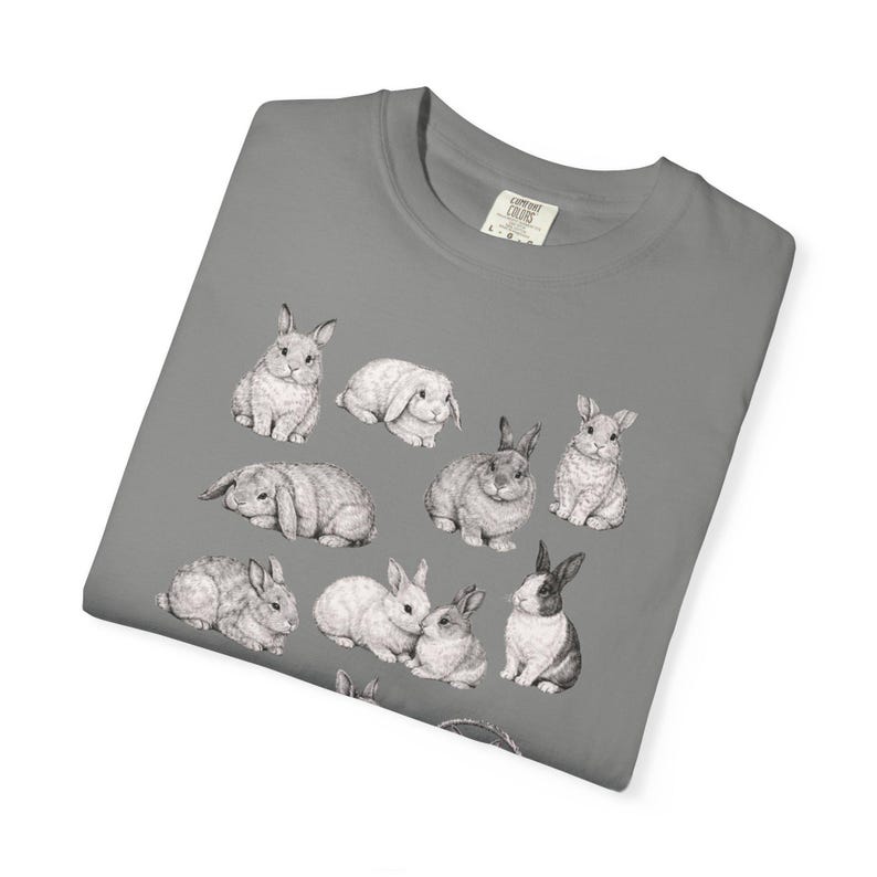 Jaren 90 vintage tattoo-stijl shirt, retro comfort kleuren Y2k konijntje shirt, Cottage core Animal T-shirt, uniseks grafisch T-shirt afbeelding 13