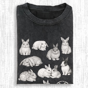 Jaren 90 vintage tattoo-stijl shirt, retro comfort kleuren Y2k konijntje shirt, Cottage core Animal T-shirt, uniseks grafisch T-shirt afbeelding 1