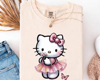 Comfort Colors® Coquette-shirt, schattig kawaii kitten-T-shirt, roze shirt met strik, esthetiekshirt Balletcore, kattent-shirt Balletcore, girly roze esthetisch cadeau voor haar