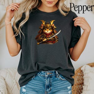 Comfort Colors® Samurai Cat Shirt, Japanese Warrior Cat T-Shirt, Anime Cat Samurai Graphic Tee, Vintage Style Cat Shirt, Gift for Cat Lovers image 5