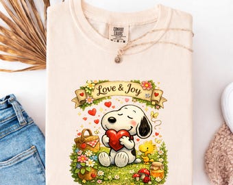 Comfort Colors® Love & Joy Snoopy-shirt, schattig grafisch T-shirt Peanuts Dog, vintage cartoon T-shirt, uniseks cadeau, cadeau voor hem/haar