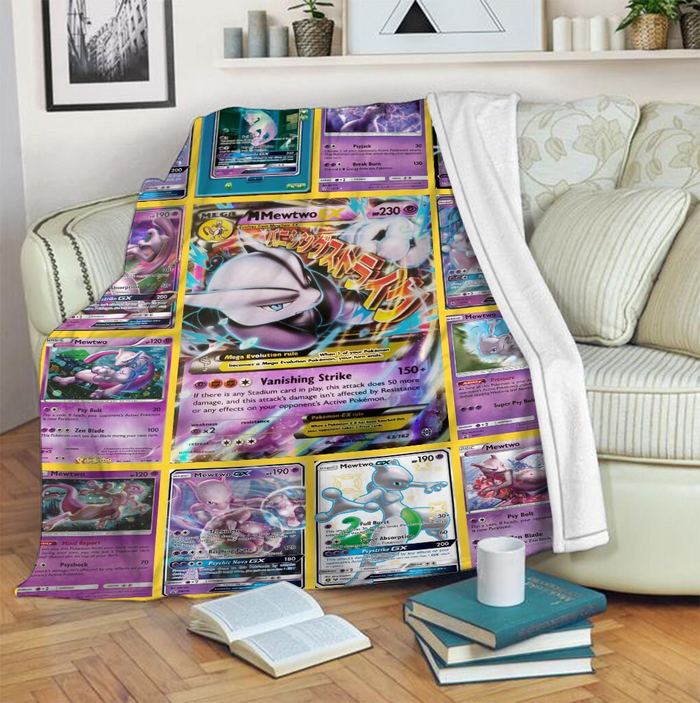 Mewtwo Pokemon Trading Pokemon Card Blanket - BipuBunny Store in
