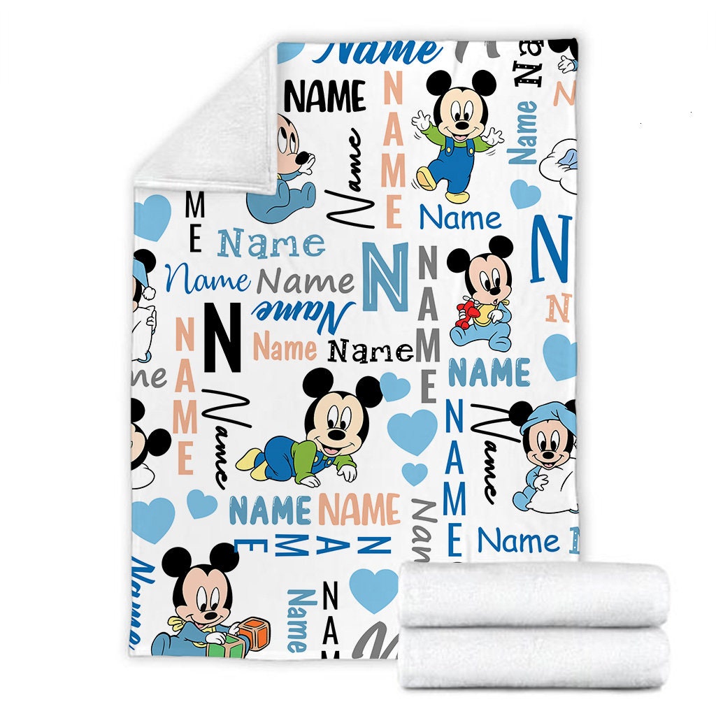 Custom Name Baby Mickey Blanket, Disneyland Birthday Gifts, Baby Shower