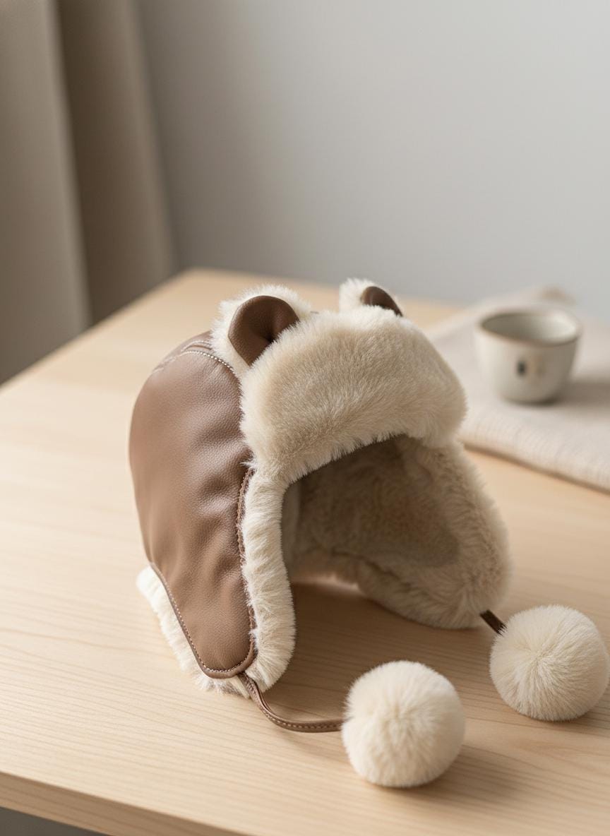 Winter Faux Leather Trapper Hat with Plush Fleece Lining, Windproof Ski Aviator Hat, Warm Ear Flap Hat