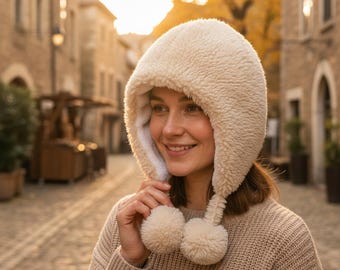 Gorro de felpa con orejeras para invierno, suave, de piel sintética, cálido, estilo jersey, regalo de San Valentín para mamá, accesorio de invierno para las fiestas de Año Nuevo.