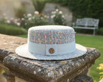 Sombrero de ala corta y plana para mujer, ideal para otoño e invierno, estilo tweed, elegante e informal, ideal para San Valentín, para mamá o para Año Nuevo.