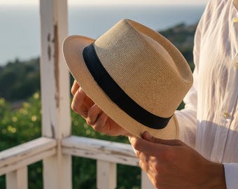 Sombrero Fedora de caballero personalizado con logotipo, sombrero de vestir clásico de paja, sombrero para el sol unisex, regalo de San Valentín, regalo para mamá, regalo de Año Nuevo