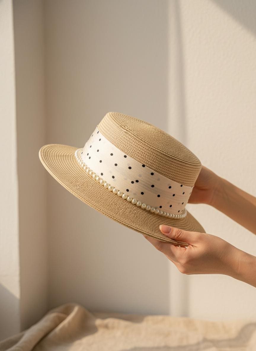 Straw Polka Dot Hat - Etsy UK