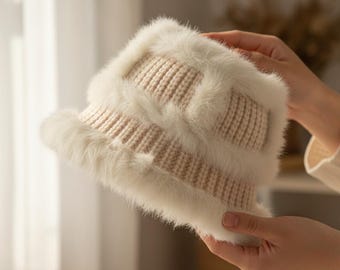 Gorro de punto de felpa, cálido y suave, para invierno, estilo acogedor, regalo de San Valentín, regalo de Año Nuevo, gorro de punto cómodo para mamá.