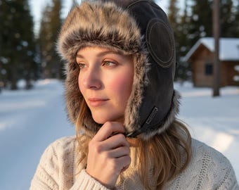 Gorro de invierno cálido con orejeras, gorro de aviador de piel sintética gruesa, gorro acogedor para el frío, regalo de San Valentín, regalo de invierno para mamá, regalo de Año Nuevo