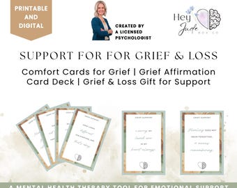 Grief affirmation cards deck, comfort cards, printable grief and loss gifts, coping skills cards for emotional healing, digital download