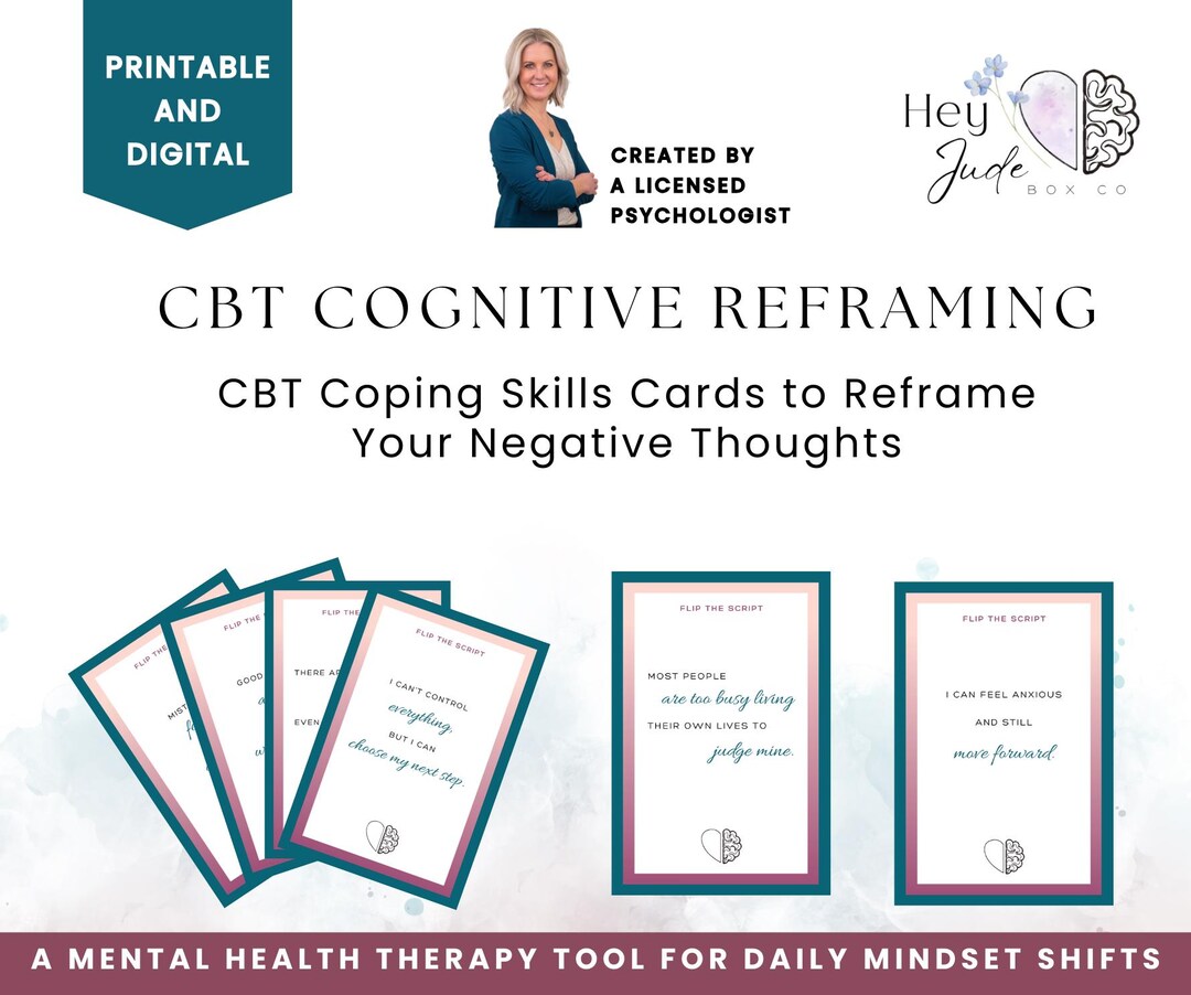 Reframe Cards CBT Coping Skills Cards, Cognitive Distortion Cards, Printable CBT ...