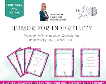Humor for infertility cards, digital funny infertility affirmation cards, IVF gift, Therapy Tool for Self Care, Printable Affirmations PDF