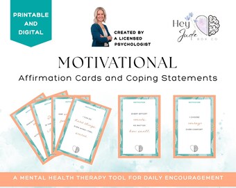 Motivational Card Set Printable, Mental Health Therapy Tools for Encouragement, CBT, Motivational affirmation cards, Digital Download
