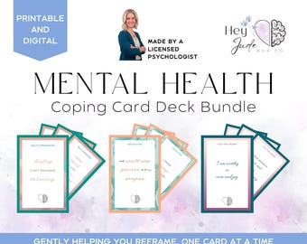 Mental Health Coping Card Deck Bundle: Self-Compassion, Motivation, CBT Reframing Printable Cards for Emotional Healing, Digital Downloand
