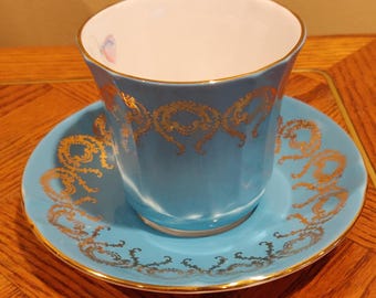 Taza de té y platillo vintage Aynsley Pembroke Blue