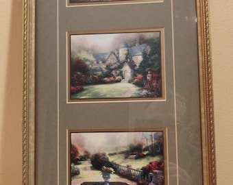 Lámina triple enmarcada de Thomas Kinkade, "Pintor de la Luz", titulada "Autumn Gate and Beyond". Certificado de autenticidad de 1996.
