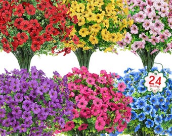 24 bundels UV-bestendige kunstbloemen – kunstzijdeplanten voor buitenhuisdecoratie