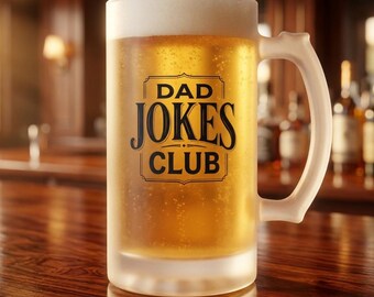 Frosted Glass Beer Mug Dad Jokes Club Gift for him Fathers Day