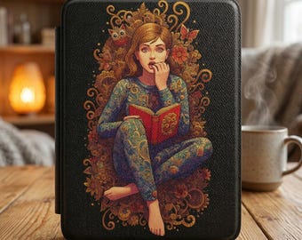 Girl Reading Book Kindle Case Bohemian Suspense Thriller Mystery Real Crime Book Lover Illustration