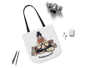 Booktrovert Illustration Canvas Tote Book Bag