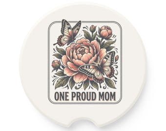 Posavasos de esteatita con diseño de mariposa floral "Una mamá orgullosa"