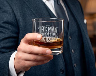 The Man The Myth The Legend Whiskey Glass  Engraved 10.5oz